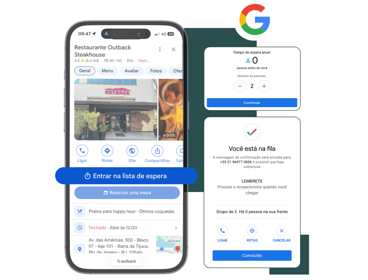 Menu, lista de espera e reservas da Tagme dentro do Google