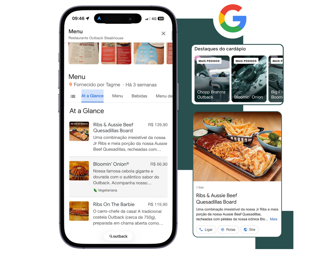 Menu, lista de espera e reservas da Tagme dentro do Google