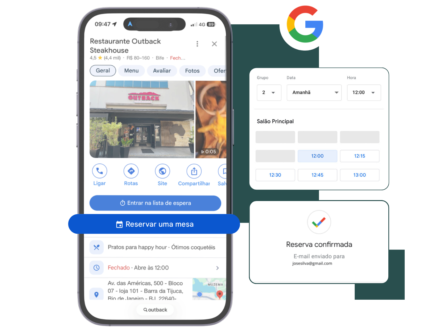 Menu, lista de espera e reservas da Tagme dentro do Google