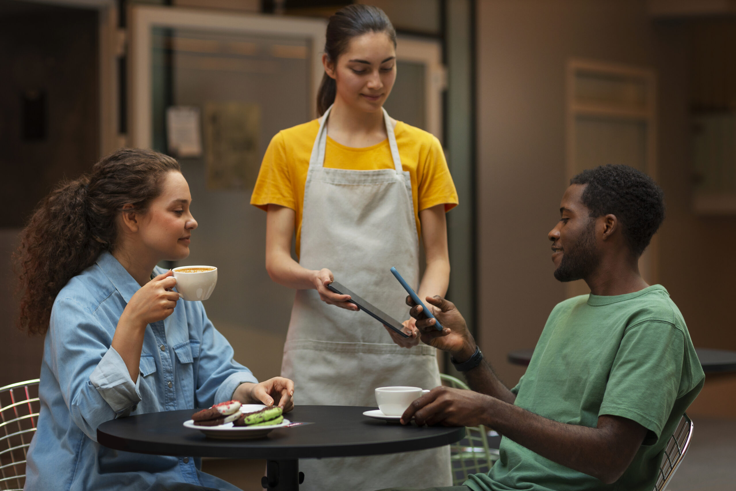 Garçonete realizando atendimento em restaurantes