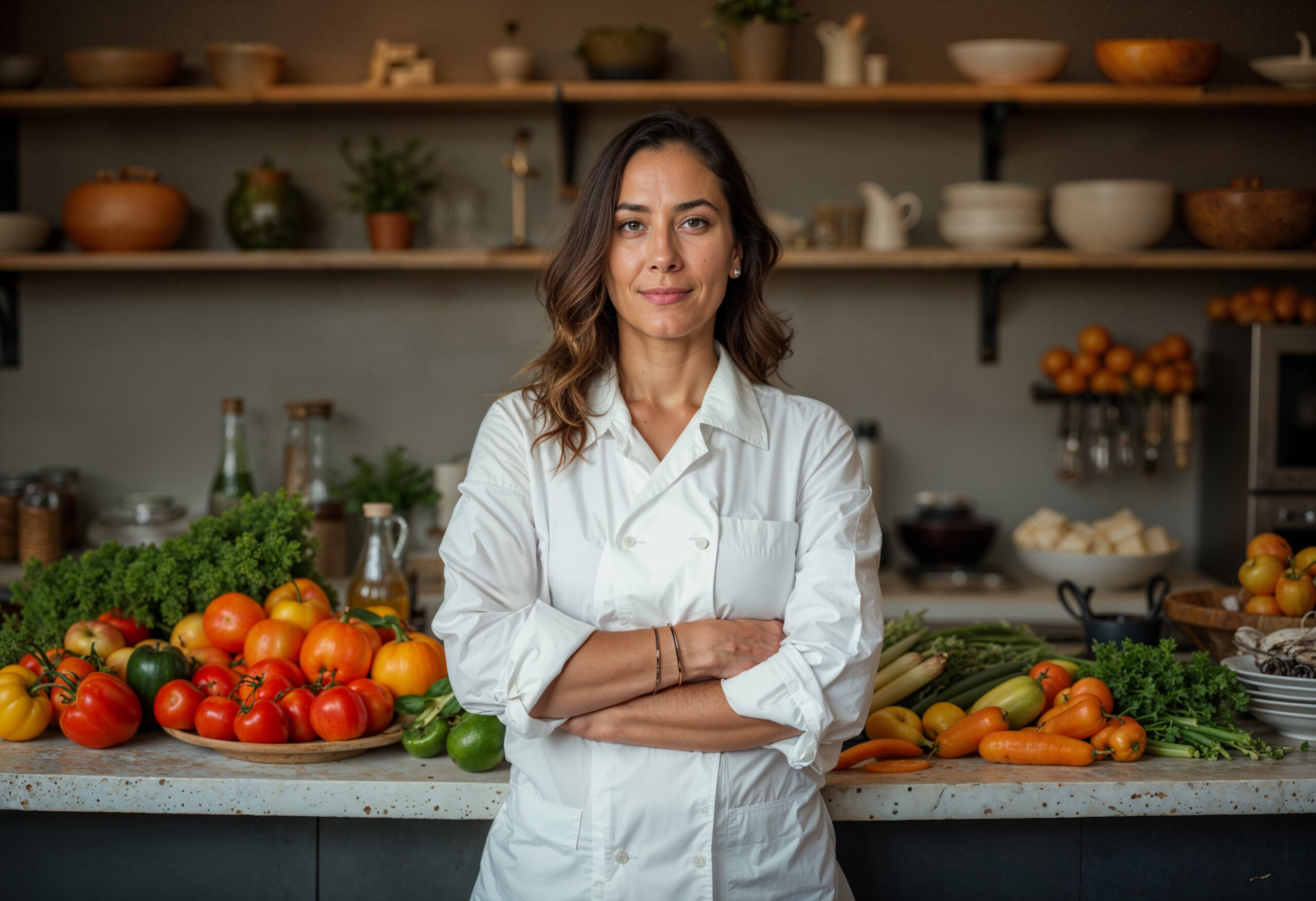 Mulher na frente das frutas começando a empreender na gastronomia