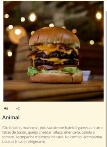 exemplo de descrição em cardápio de hamburgueria